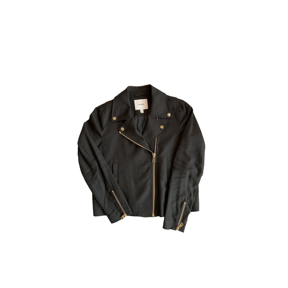 Cuyana Black Moto Jacket with Gold Accents
